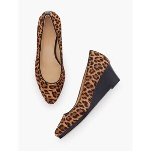 Talbots Brown Black Cheetah Print Calf Hair Lacey Platform Wedge Shoes Size 8W